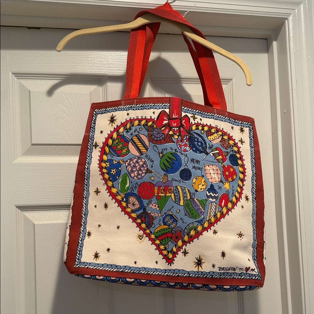 NWOT Brighton Multicolor Artistic Holiday Love Canvas Tote Fun Playful Oversized - Picture 9 of 10